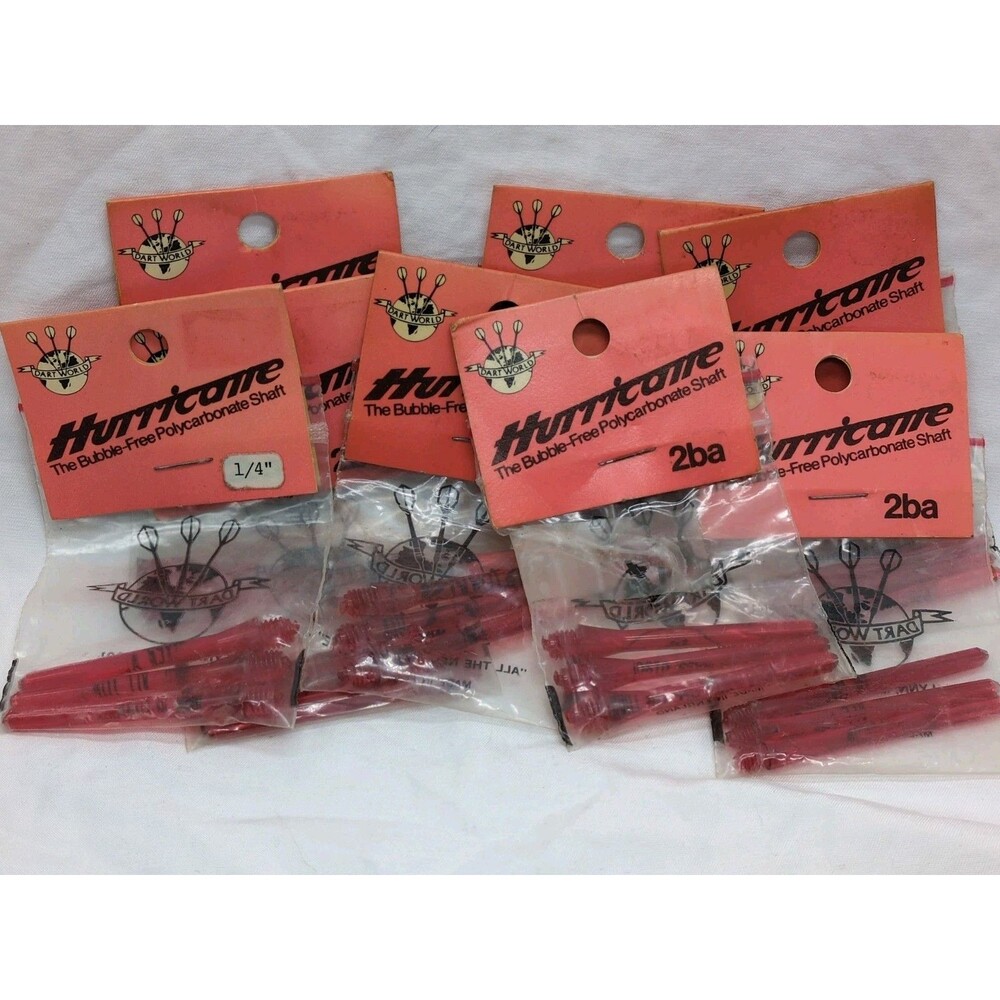 (8) Vintage Dart World Packs Of Hurricane Red Polycarbonate Shaft